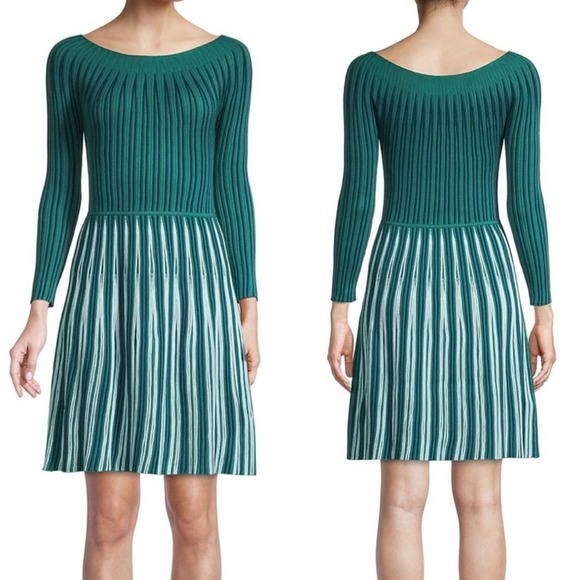 Emporio Armani Knit Three-Quarter Sleeve Two Toned Dress - Picture 2 of 12